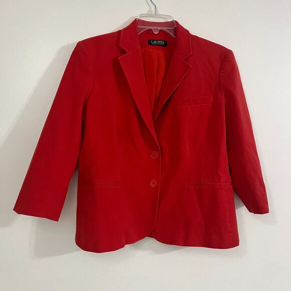 Lauren Ralph Lauren Black Label Blazer Jacket Womens Orange Cotton Blend Career - Picture 1 of 8